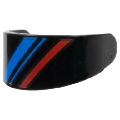 black minifigure visor standard with blue and red diagonal stripes pattern