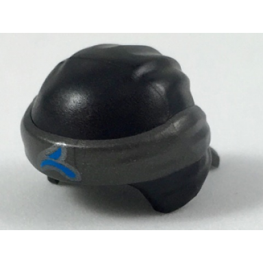 black minifigure headgear ninjago wrap type 3 with molded pearl dark gray bandana and knot and printed dark azure ninjago logogram letter w pattern