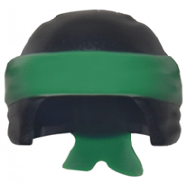 black minifigure headgear ninjago wrap type 3 with molded green bandana and knot pattern