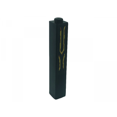 black brick 1 x 1 x 5 - solid stud with gold lines and reddish brown rust pattern sticker - set 71755