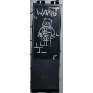 black brick 1 x 2 x 5 with wanted and ninja chalk drawing pattern sticker - set 2505