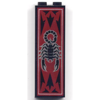 black brick 1 x 2 x 5 with scorpion on dark red background pattern
