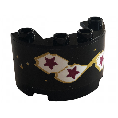 black cylinder half 2 x 4 x 2 with 1 x 2 cutout with carnival tickets magenta and gold stars pattern sticker - set 41687