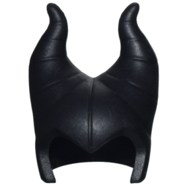 black minifigure headgear head top with widows peak and 2 large curved segmented horns maleficent - flexible rubber