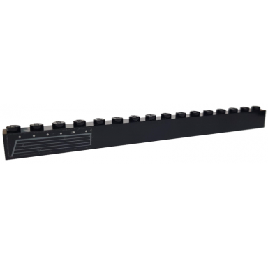 black brick 1 x 16 with dark bluish gray vents and rivets pattern model right side sticker - set 7786