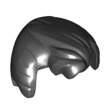 black minifigure hair swept back with widows peak sideburns and fluffed bangs