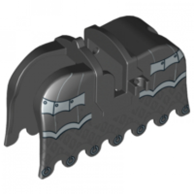 black horse barding ruffled edge with silver armor and fleur-de-lis pattern