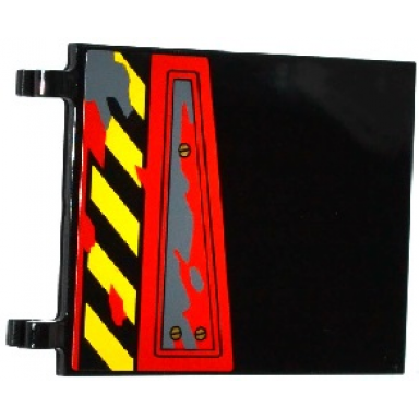 black flag 6 x 5 with black and yellow danger stripes hatch with 3 screws and dark bluish gray splatters pattern model left side sticker - set 70750