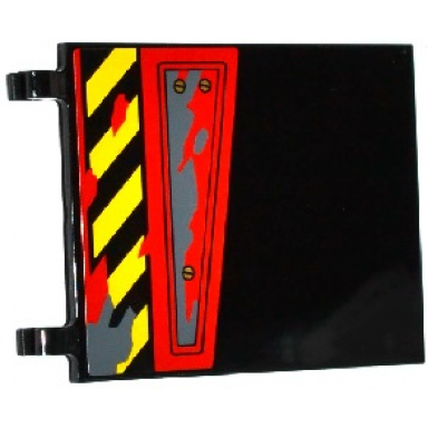 black flag 6 x 5 with black and yellow danger stripes hatch with 3 screws and dark bluish gray splatters pattern model right side sticker - set 70750