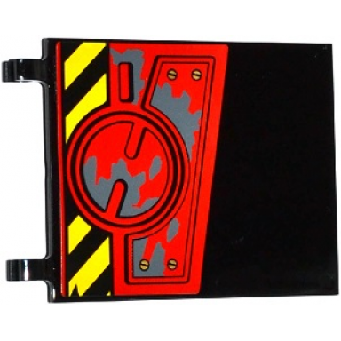black flag 6 x 5 with black and yellow danger stripes hatch with 4 screws and dark bluish gray splatters pattern model right side sticker - set 70750