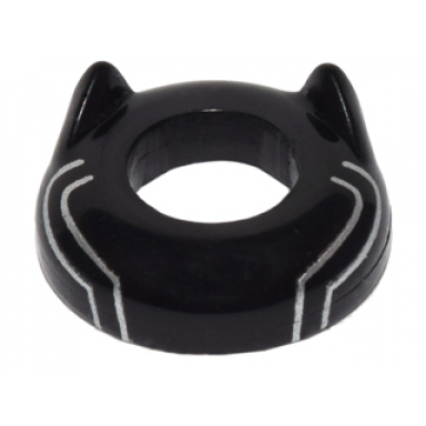 black minifigure headgear head top with ears and silver lines pattern