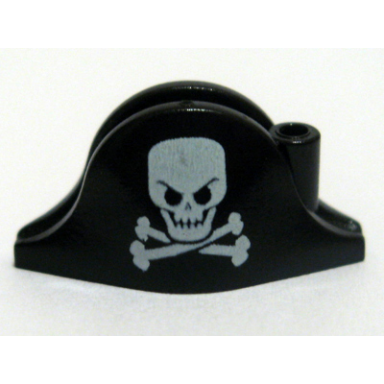 black minifigure headgear hat pirate bicorne with white skull and crossbones squared cranium and angry eye sockets pattern