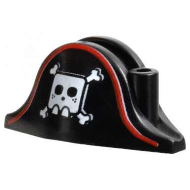 minifigure headgear hat pirate bicorne with large square skull and crossbones and red line pattern