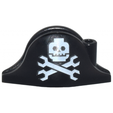 black minifigure headgear hat pirate bicorne with minifigure skull and wrenches crossbones pattern