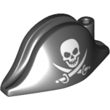 black minifigure headgear hat pirate bicorne with skull and crossed cutlasses pattern