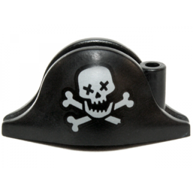 black minifigure headgear hat pirate bicorne with skull with x eyes and crossbones pattern