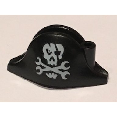 black minifigure headgear hat pirate bicorne with skull with eye patch and wrenches crossbones pattern