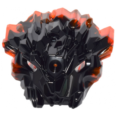 black bionicle mask of corruption with marbled trans-neon orange pattern