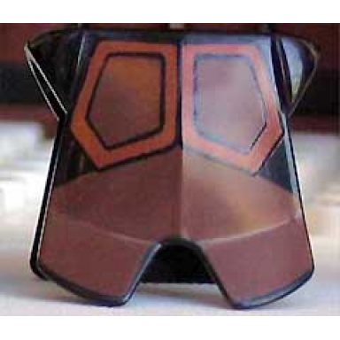black minifigure armor breastplate with leg protection with avatar firebender pattern