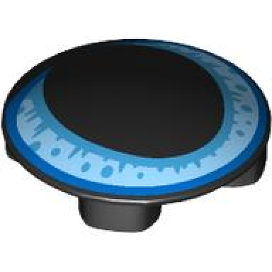 black plate round 2 x 2 with rounded bottom boat stud with cat eye with large pupil and bright light blue medium azure and blue iris pattern