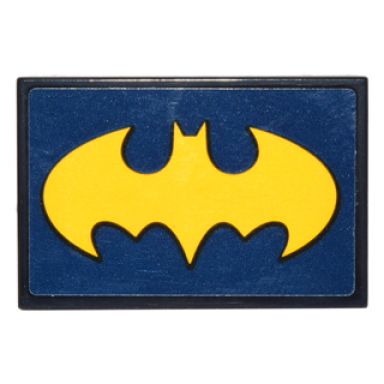 black tile 2 x 3 with bright light orange bat symbol on dark blue background pattern sticker - set 41230