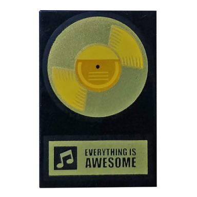 black tile 2 x 3 with gold record everything is awesome pattern