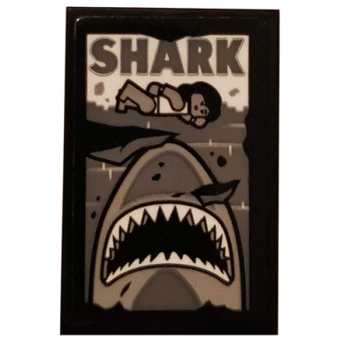 black tile 2 x 3 with shark swimmer sea and shark gray and ripped pattern sticker - set 75810