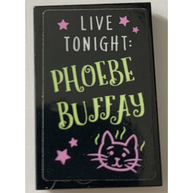black tile 2 x 3 with white live tonight: yellowish green phoebe buffay bright pink stars and cat head pattern sticker - set 21319