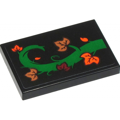 black tile 2 x 3 with green tree branch with dark red orange and medium nougat leaves pattern model right side sticker - set 40423