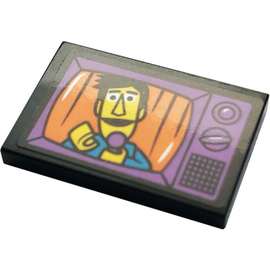 black tile 2 x 3 with medium lavender tv screen with guy smiley pattern sticker - set 21324