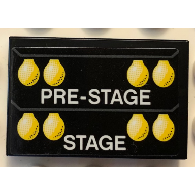 black tile 2 x 3 with white pre-stage stage and yellow lights pattern sticker - set 42103