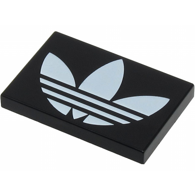 black tile 2 x 3 with white adidas trefoil logo pattern