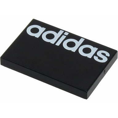 black tile 2 x 3 with white adidas pattern