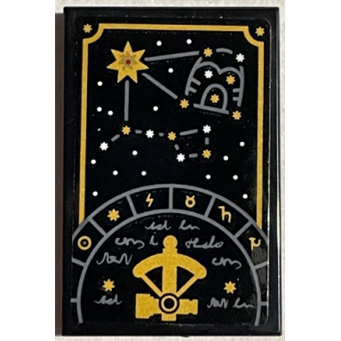 black tile 2 x 3 with gold star constellations and lines pattern sticker - set 76389