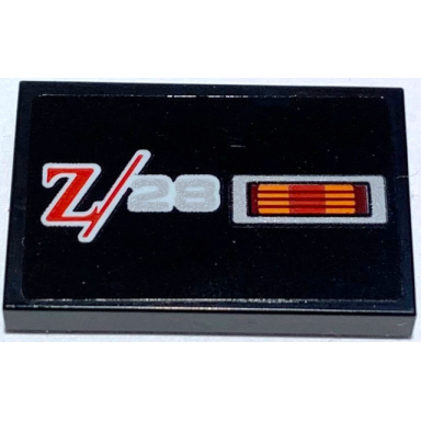 black tile 2 x 3 with red and silver z 28 and red and orange reflector pattern model left side sticker - set 10304