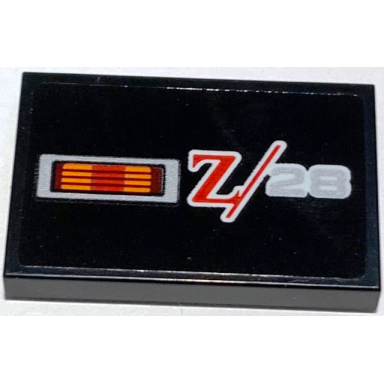 black tile 2 x 3 with red and silver z 28 and red and orange reflector pattern model right side sticker - set 10304