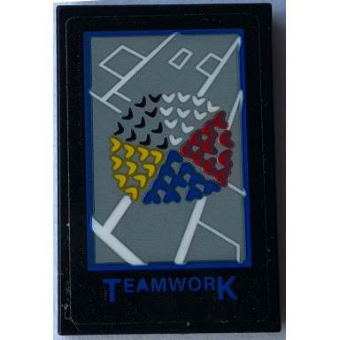 black tile 2 x 3 with motivational poster with teamwork black white red blue and yellow hearts pattern sticker - set 21336
