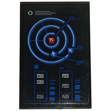 black tile 2 x 3 with air traffic control screen with lines writing and airplanes on radar pattern sticker - set 60210