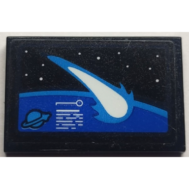 black tile 2 x 3 with asteroid tracker screen with planet stars and classic space logo pattern sticker - set 60351