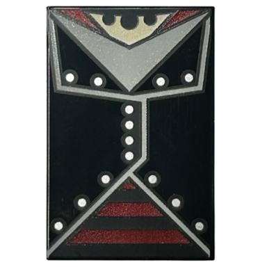 black tile 2 x 3 with jacket with light bluish gray trim and white buttons over shirt with dark red stripes tan neck pattern brickheadz nymphadora tonks torso