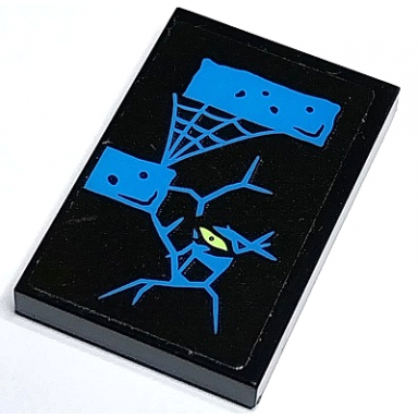 black tile 2 x 3 with dark azure cracks bricks cobweb and yellowish green eye pattern sticker - set 70430