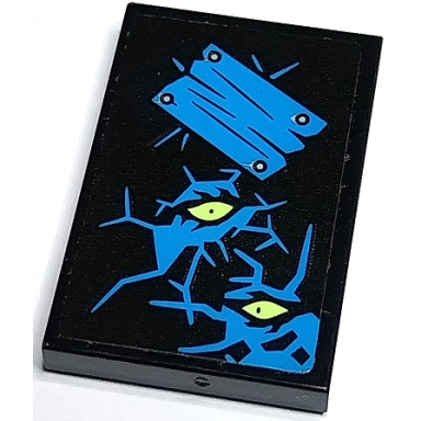 black tile 2 x 3 with dark azure cracks wooden board with nails and yellowish green eyes pattern sticker - set 70430