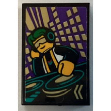 black tile 2 x 3 with dj promotional poster pattern sticker - set 60380