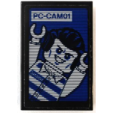 black tile 2 x 3 with screen with pc-cam01 and jail prisoner minifigure pattern sticker - set 60210