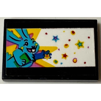 black tile 2 x 3 with medium azure bunchu bunny stars and dots on white background pattern sticker - set 71461