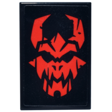 black tile 2 x 3 with red ninjago dragonian warrior head with horns pattern sticker - set 71841