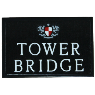 black tile 2 x 3 with crest with shield and white tower bridge pattern sticker - set 30443