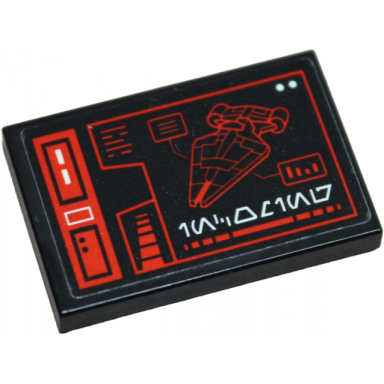 black tile 2 x 3 with crest with red sw imperial light cruiser white dots and aurebesh characters incoming on screen pattern sticker - set 75386