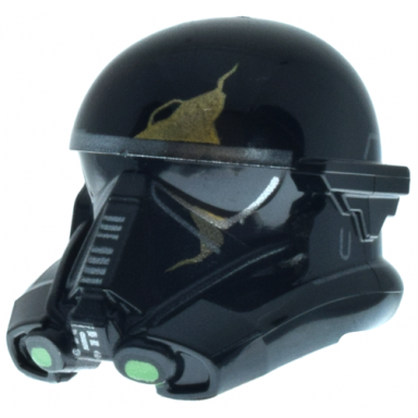 black minifigure headgear helmet sw imperial death trooper with dark silver lines bright green lights and gold cracks pattern