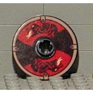 black technic disk 3 x 3 with black and red viking shield with serpents pattern sticker - gear g577